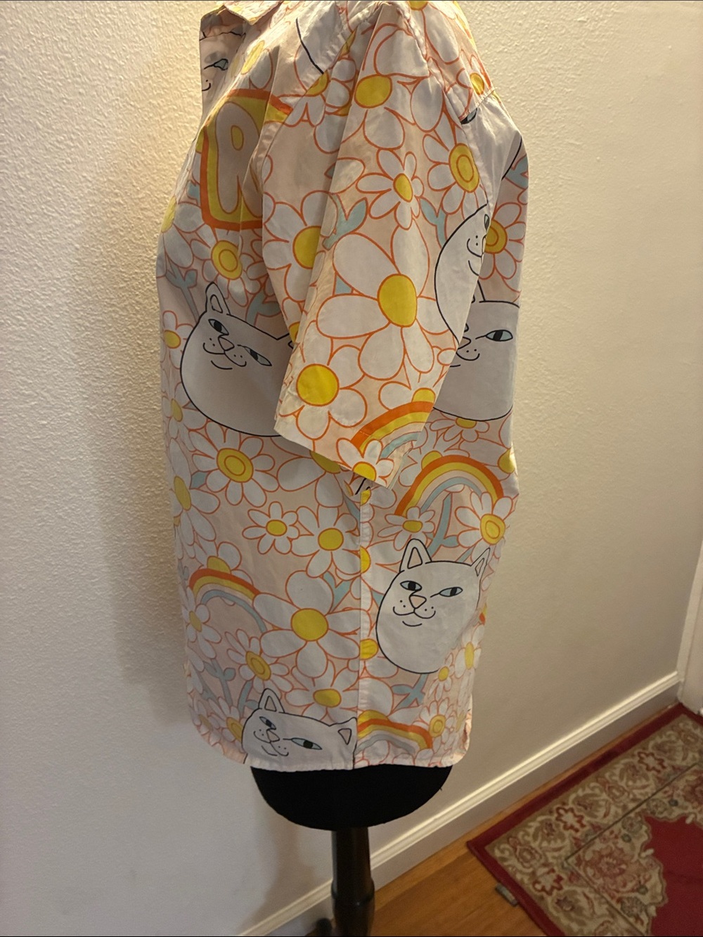 Ripndip Pink & Orange Daisy Cat Print Shirt Small - Picture 4 of 8
